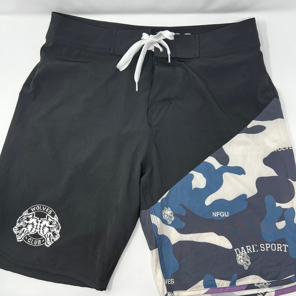 Darc Sport Die Standing Stage Swim Shorts Mens 30 Black Camo Wolves Club NFGU